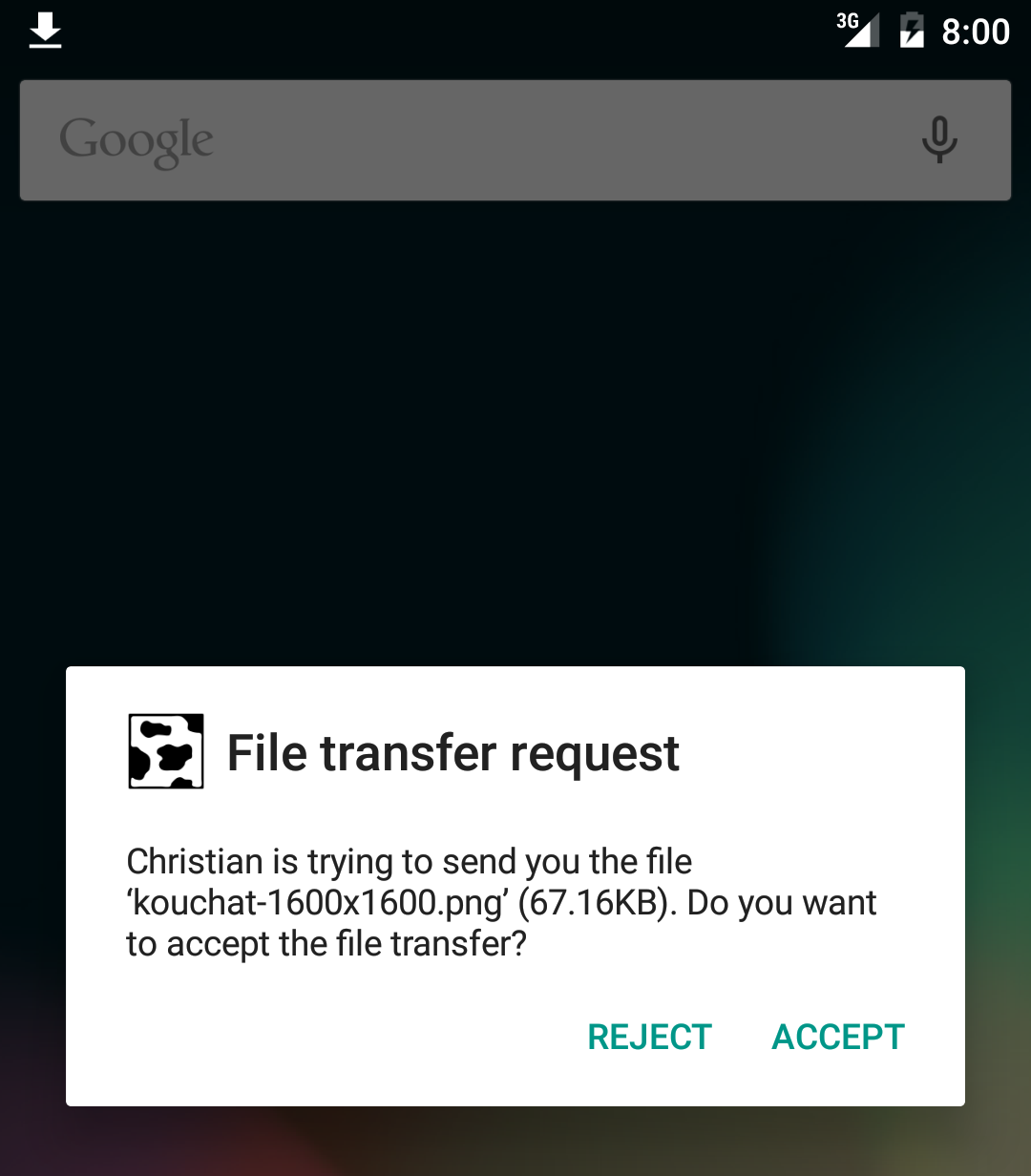 Choose to receive the file